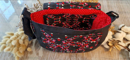 Besace tissu japonais • Motif baies & fleurs • Fait main