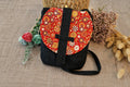 Pochette artisanale jean upcyclé tissu japonais fleuri - vue extérieure